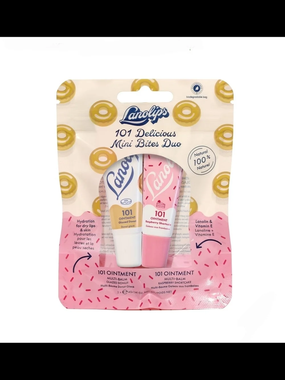 Lanolips 101 Delicious Mini Bites Duo - Glazed Donut & Raspberry Lip Ointment